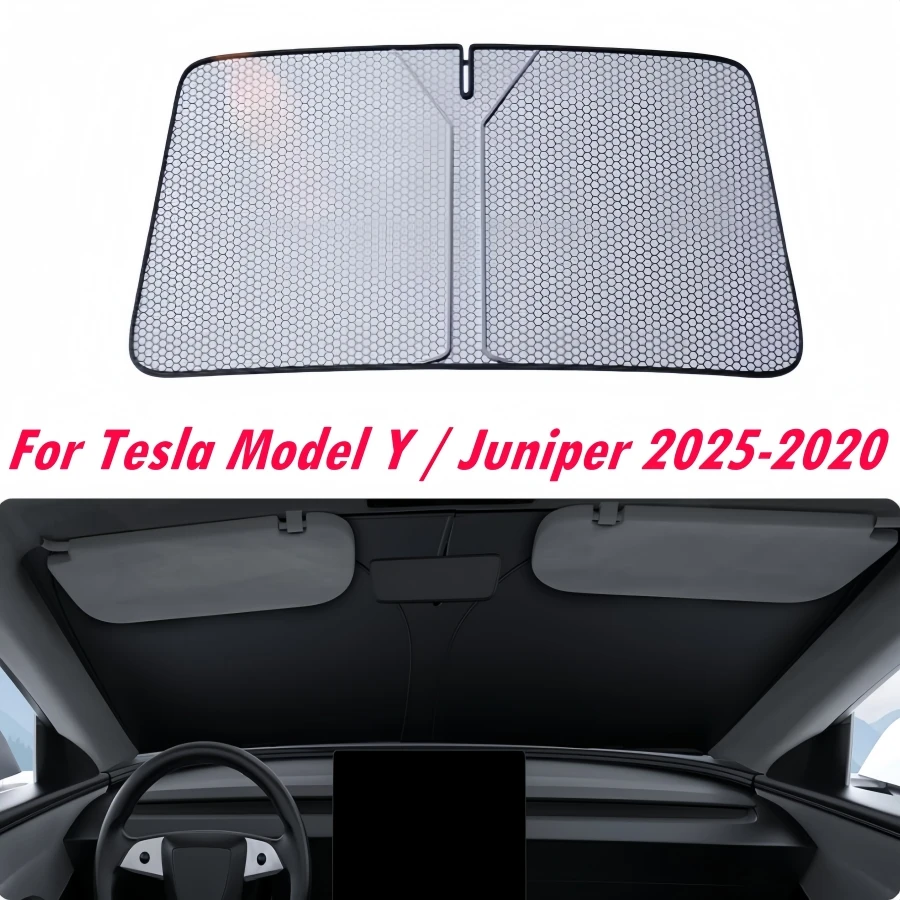 

For Tesla Model Y/ Juniper 2025-2020 Upgraded Graphene Heat Insulation Front Sunshade Windshield [Tailored Fit, 99% Sun Protect