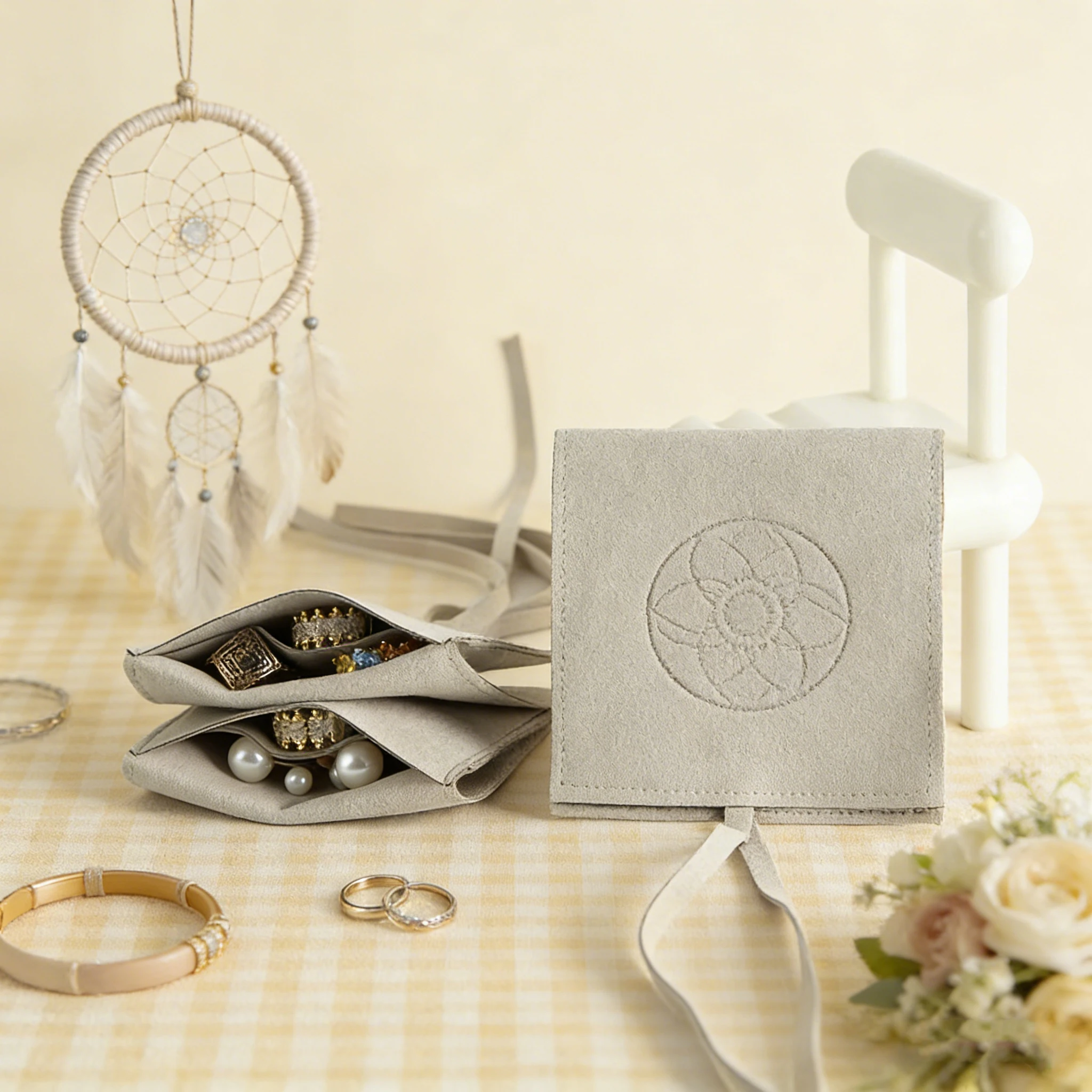 

100 Custom Logo Small Microfiber Suede Earring Jewelry Bag Lipstick Gift Cosmetic Storage Envelope Dust Pouch With Compartment