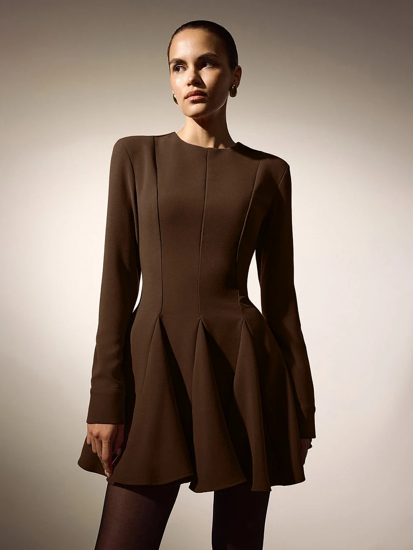 

Marthaqiqi New Comfort Ladies Sleepwear Long Sleeve Nightgowns O-Neck Nightwear Mini Dress Winter Female Nightwear Fashion Brown