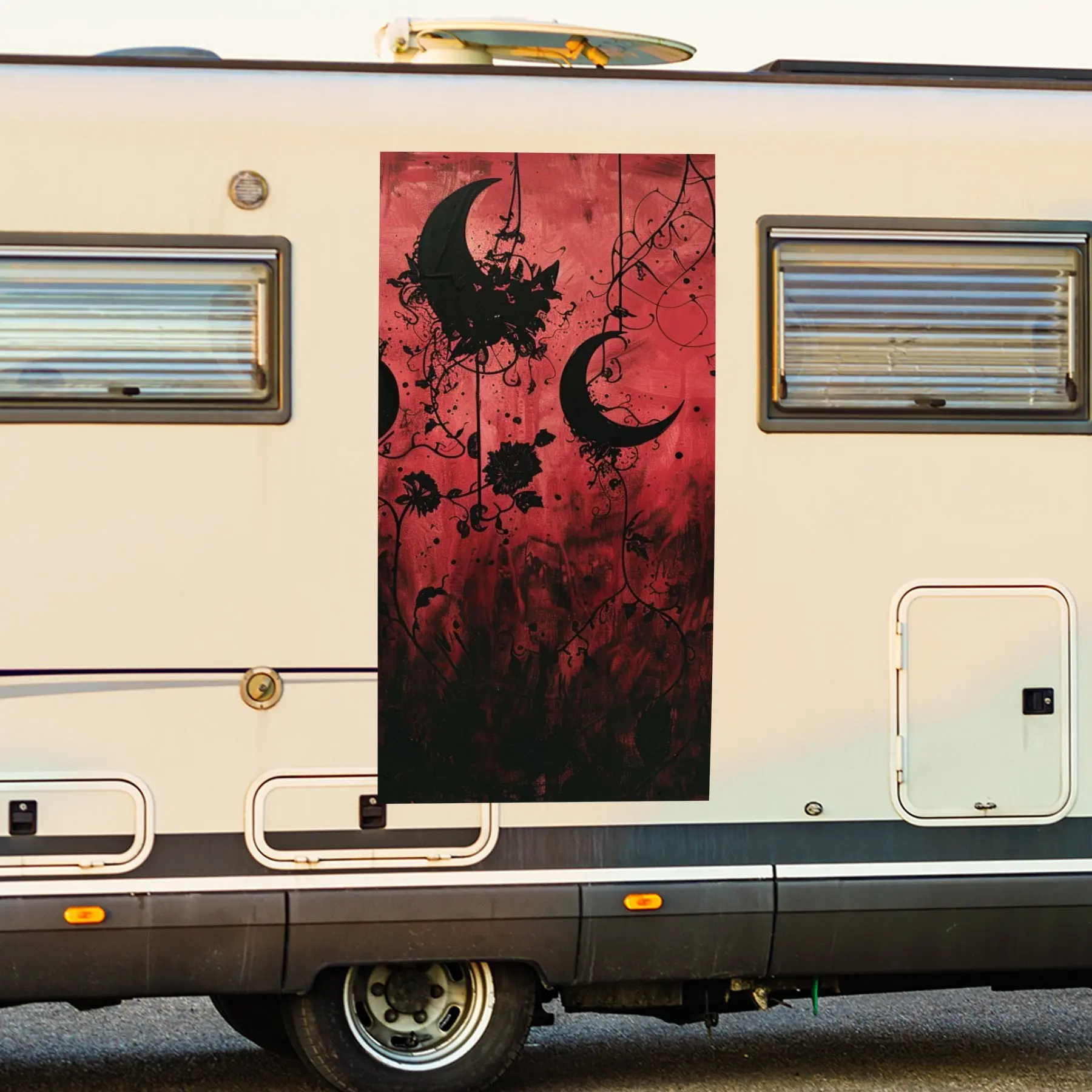 

Готическая наклейка на автомобиль с цветочным принтом Луны, виниловая наклейка на сторону моторики дома, водонепроницаемая самоклеящаяся виниловая наклейка на сторону