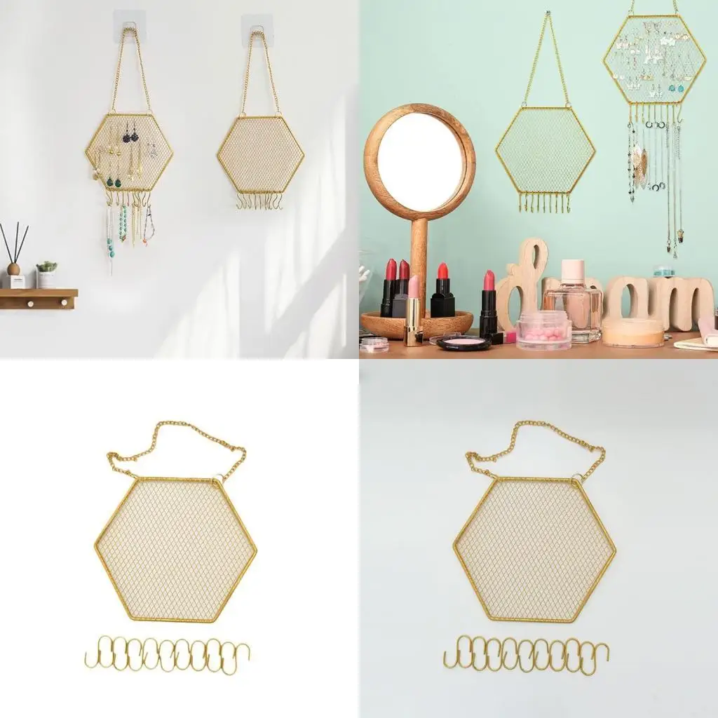 

J78F Durable Hexagon Hanging Earring Wall Mounted Jewelry Decorative Diamond for w/ Hooks for Neckl