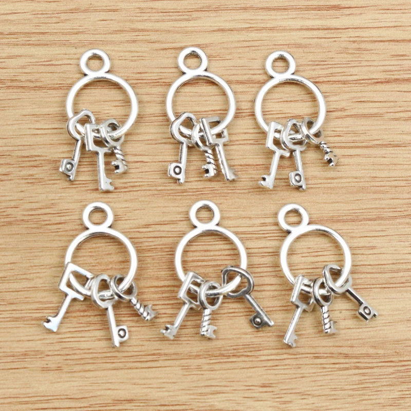 10pcs 24X13mm Antique Silver Plated Bronze Gold Plated Key Chain Handmade Charms Pendant DIY Jewelry Findings