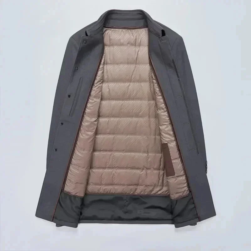 Men's Autumn and Winter Mid-length Coat With Detachable Lining Thickened Lapel High-end Business Windbreaker Jacket