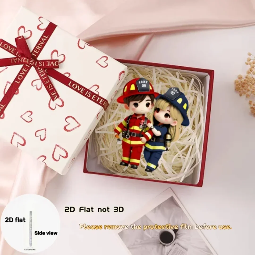2D Firefighter Couple Keychain - Heavy Equipment Key Ring 评论和价格