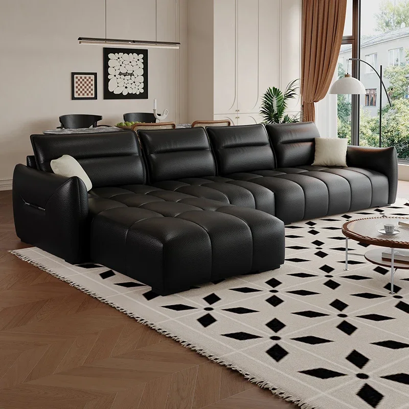 Italian Designer Luxury Sofas L Shape Recliner Floor Lounge Sofa 3 Seater Leather Divano Da Soggiorno Apartment Furniture