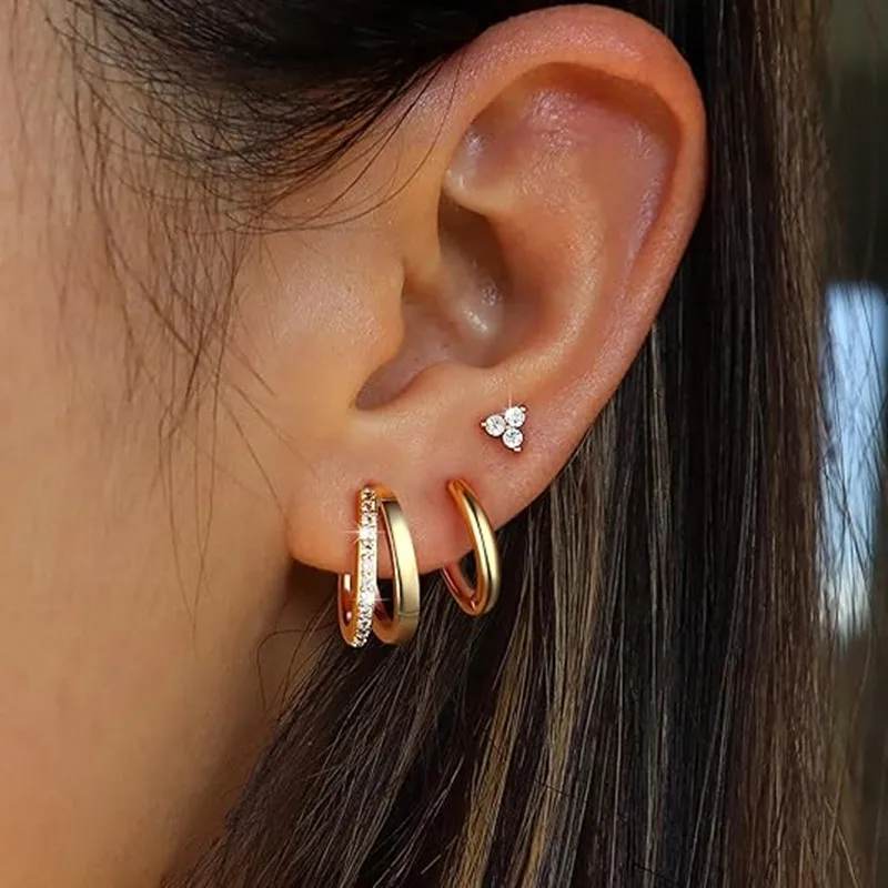 3 шт. двухслойные серьги-кольца с кристаллами для женщин и девочек, серьги-гвоздики для пирсинга козелка, оптовая спираль, партия ювелирных изделий из хряща