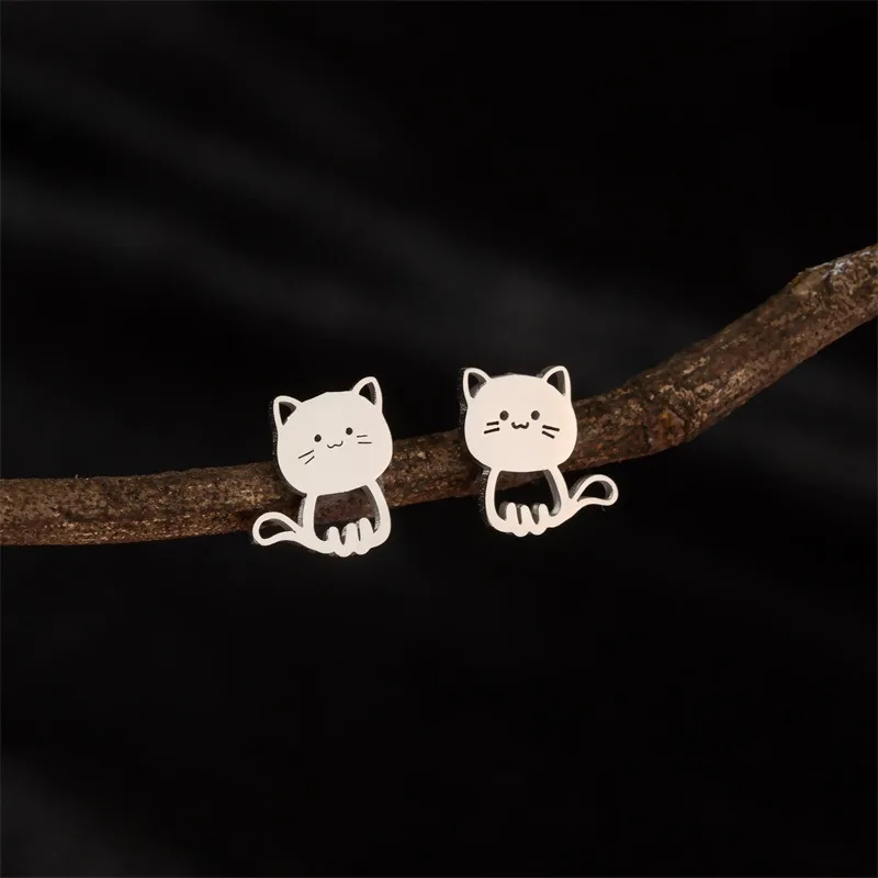 EVISPOL 2Pcs Cartoon Animal Cat Stud Earingsfor Women Girls, Cute Stainless Steel Kitten Earring Studs Funny Jewelry Gift