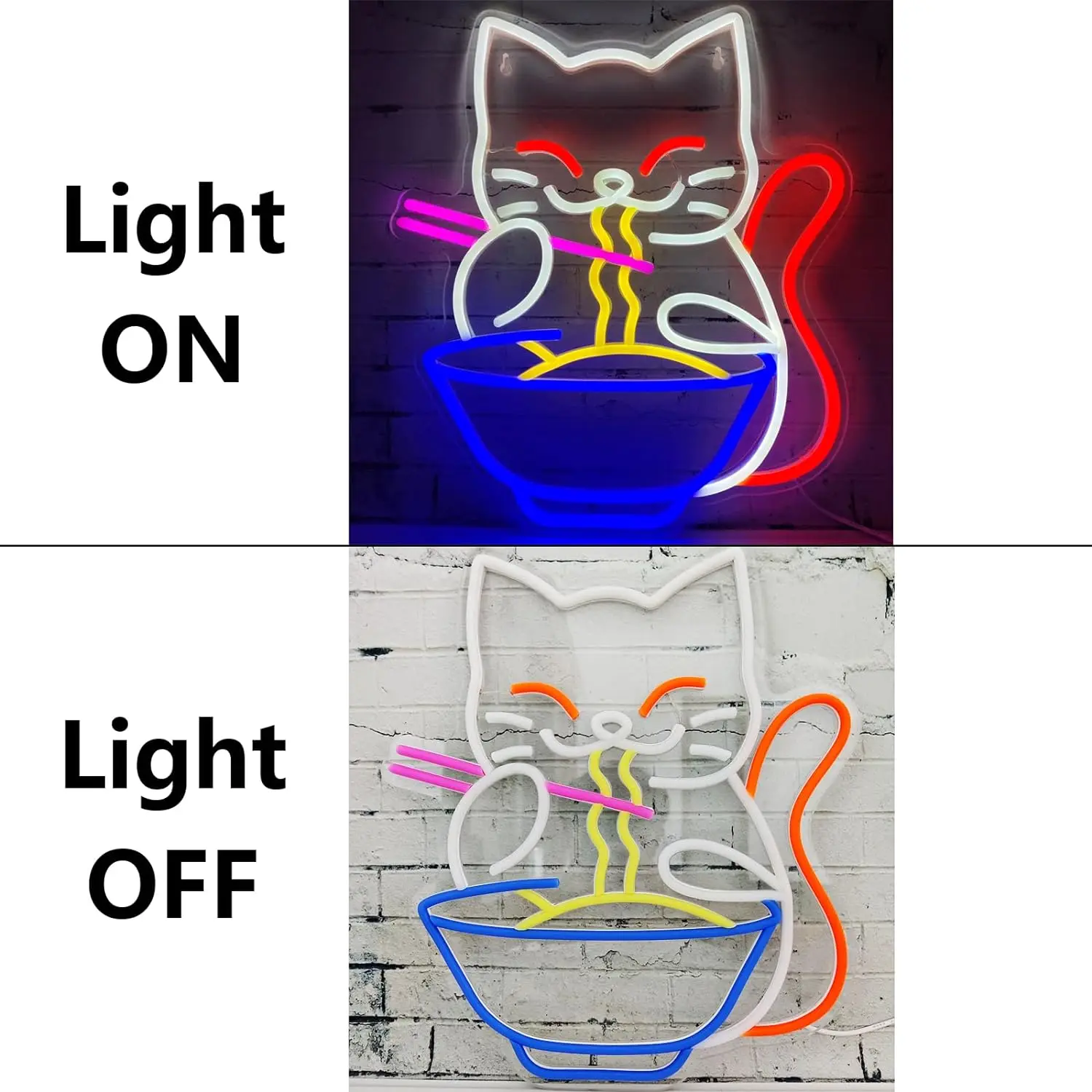 35*30cm Anime Neon Sign Japanese Lucky Cat Noodle LED Light Sign for Home Living Room Wall Decor Cartoon Cat Art Decoration