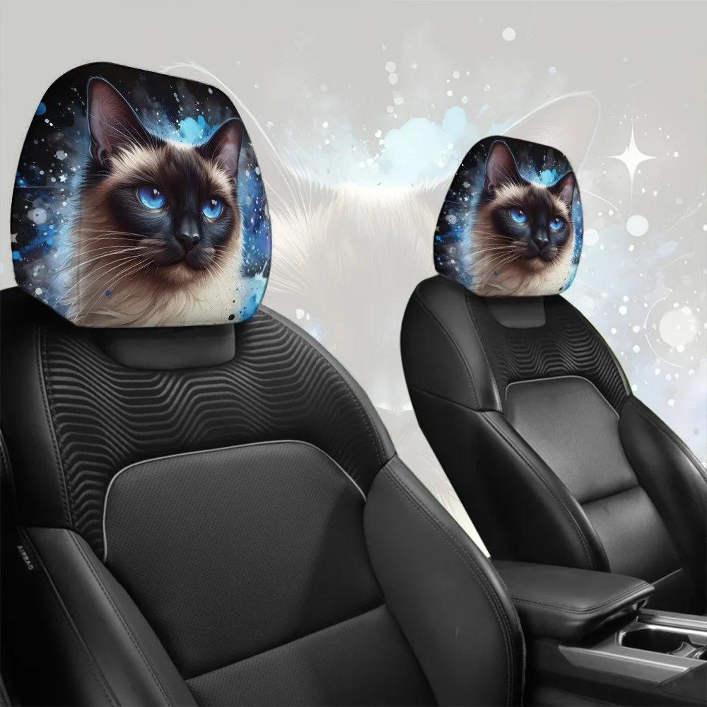 Siamese Cat Starry Sky Print Car Headrest Cover, Washable, Universal Car Headrest Cover