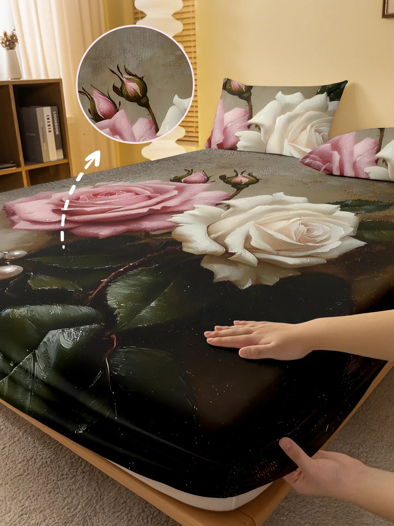 1 Simple modern Plant Flower Rose digital printed frosted Fitted Sheet,bedroom printed bed cover,bedding(No pillowcase)