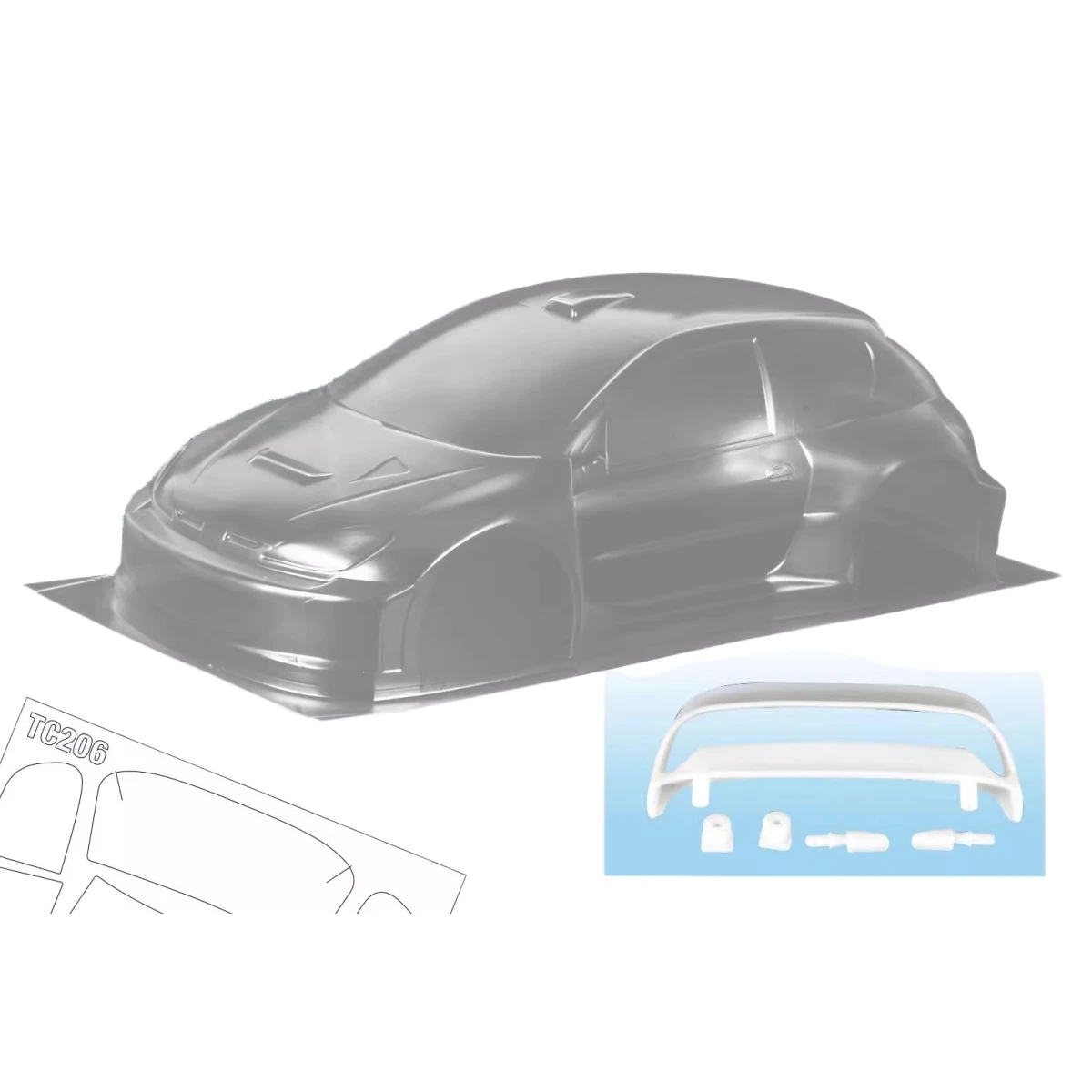 

TC206 1/10 Peugot 206 Rally RC Body shell (190mm) with Decal sheet