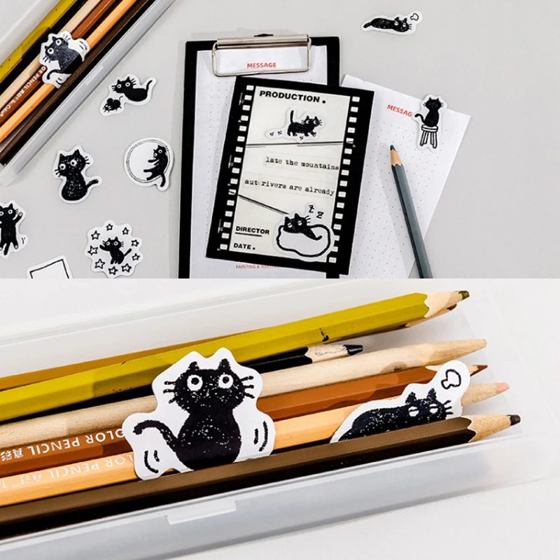

45Pcs Black Cat Theme Stickers Decoration Kawaii Cute Cats Stickers Self-adhesive Scrapbooking Stickers For Laptop Planners
