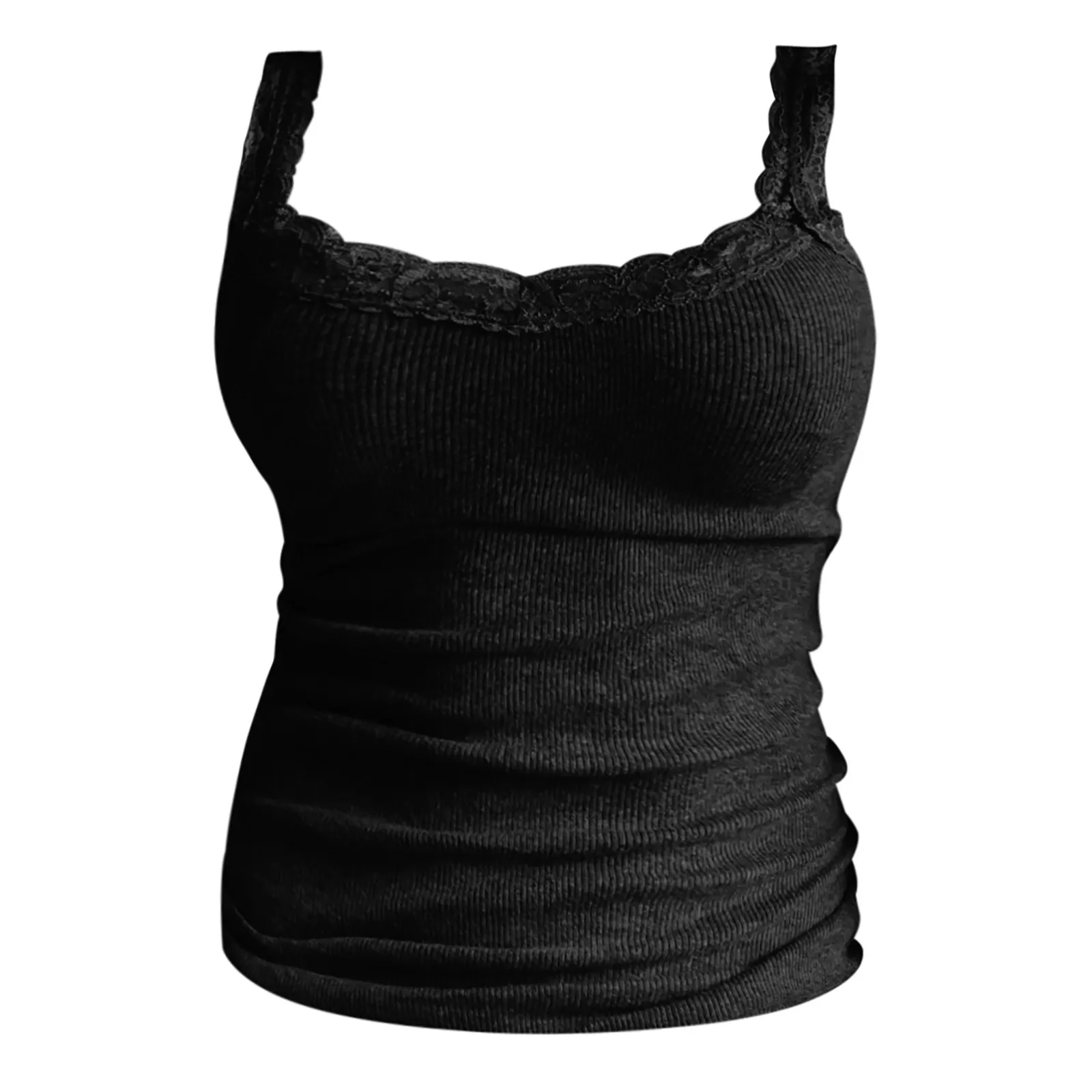 Sexy Lace Trim Slim Fit Sleeveless Vest Top Women's 2024 New Basic Spaghetti Strap Black Top Ladies Casual Camisole Streetwear