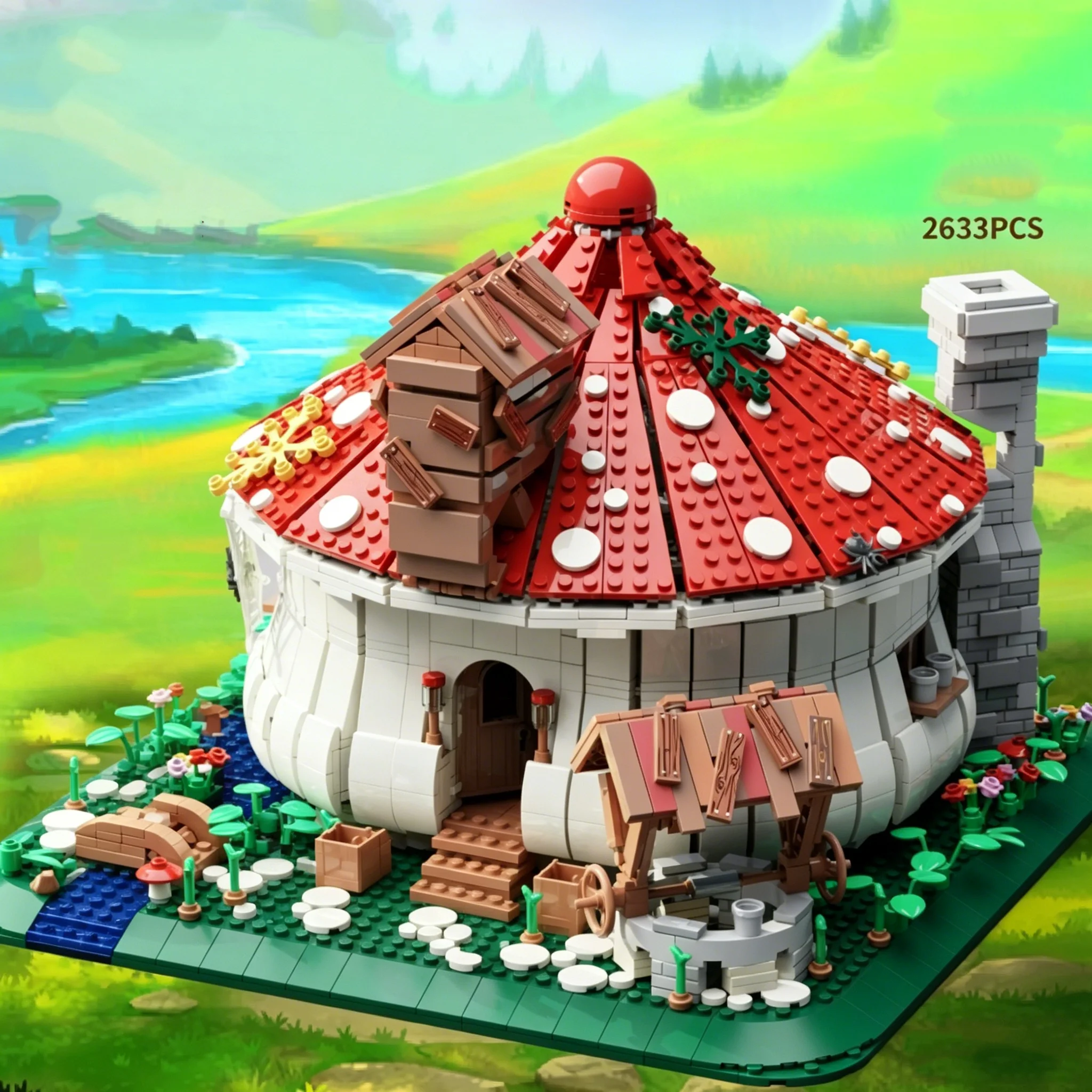 2633PCS Mushroom House Building Blocks With Lights Figures Creative Street Scene Model Bricks Educational DIY Toy Holiday Gifts