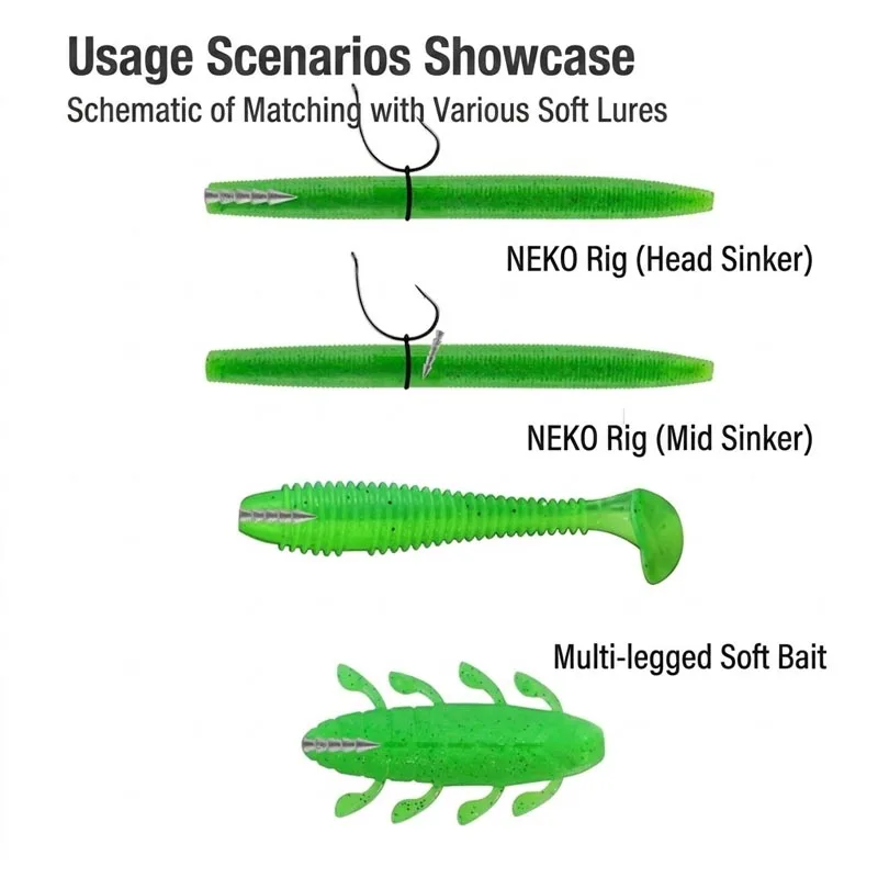 Lead-Free Alloy Nail Sinkers for Neko & Wacky Rigs, Barbed Insert Weights for Soft Plastic Worm Baits, Bass Fishing view 4