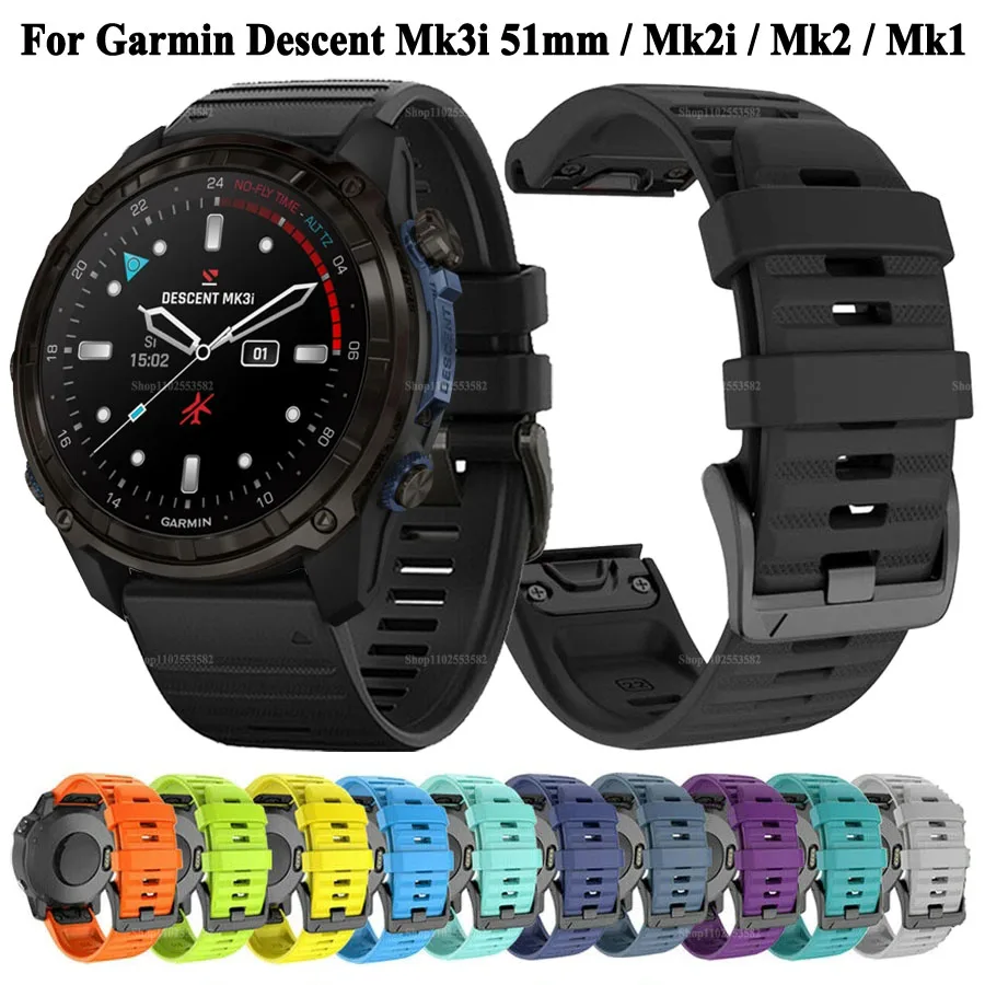 26mm Silicone Watch Strap For Garmin Descent Mk3i 51mm Mk2i Mk2 Mk1 Fenix 6X Pro 7X Pro 5X Plus Quickfit Wristband Bracelet Belt