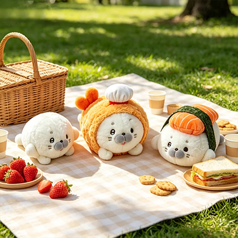 Hot Kawaii Cartoon Sushi Plush Toys Food Series Fried Seal Plush Dolls Cute Chocolate Seal Doll Soft Stuffed Kids Birthday Gifts
