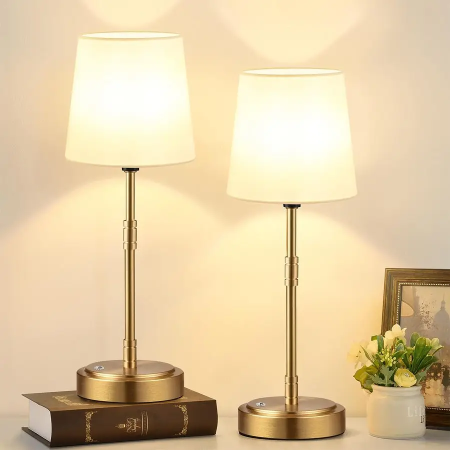 

Table Lamps Set of 2 Battery Operated Lamp with 7500mAh Rechargeable Battery, Stepless Dimmable Vintage Brushed Gold Small Lamps