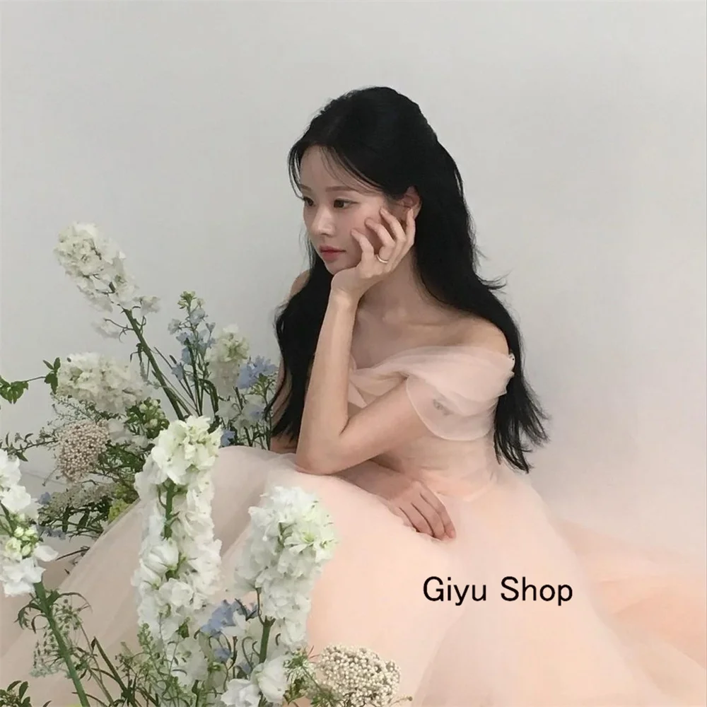 Giyu Fairy Pink Korea Wedding Dress Photoshoot Off The Shoulder Floor-length Evening Gown Dress Birthday Party Dress Customized