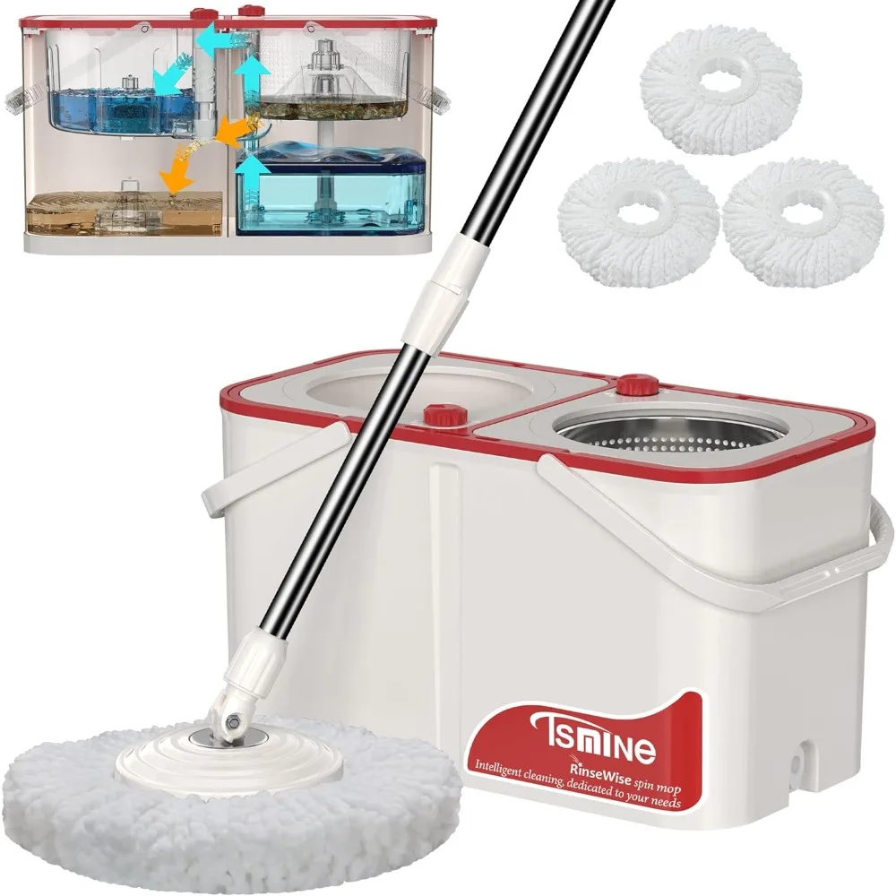 

RinseWise Mop Bucket Separate Dirty Water, Spin Mop Bucket System, 4-Chamber Mop and Bucket with Wringer Set Cleaning Supplies