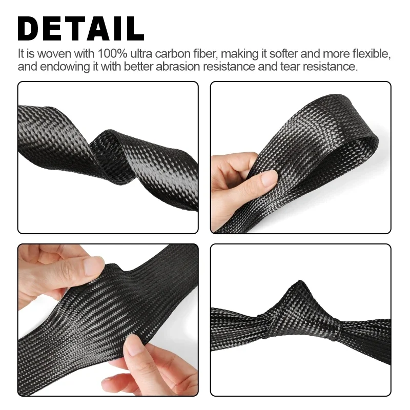 High Temperature Resistant Carbon Fiber Braided Casing 4mm-80mm Flexible High Strength Braid Belt DIY Projects Repairing Rackets