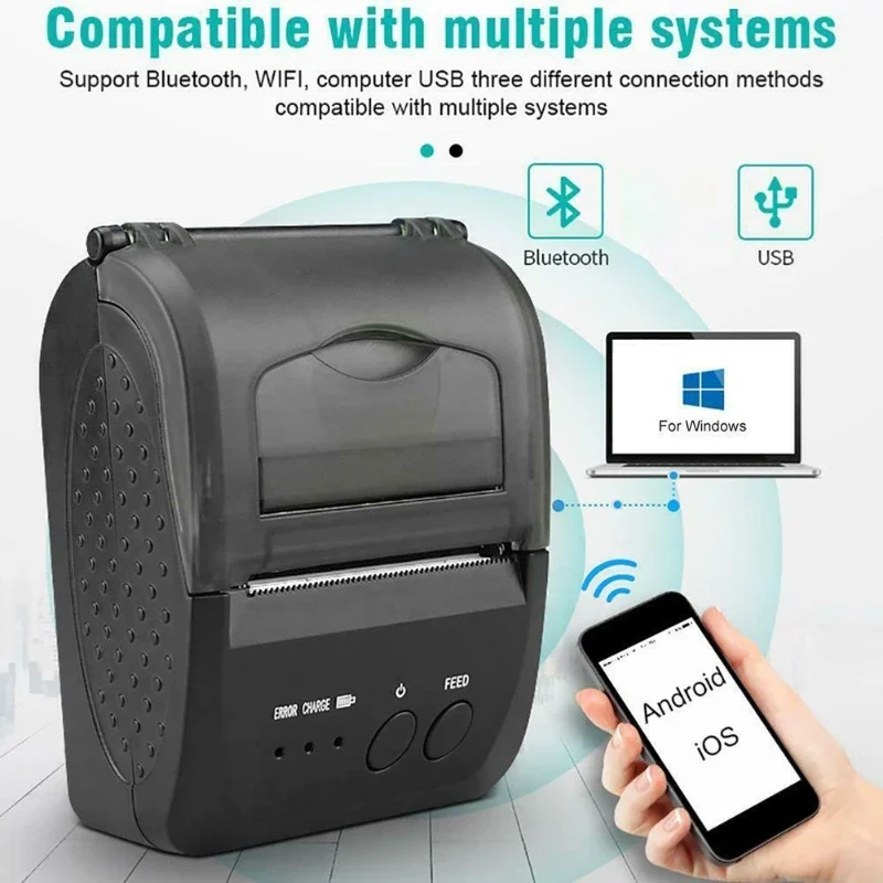 58MM Portable WIFI USB Bluetooth Receipt Thermal Printer ESC/POS Printer with Bluetooth 4.0 Printing for Android IOS