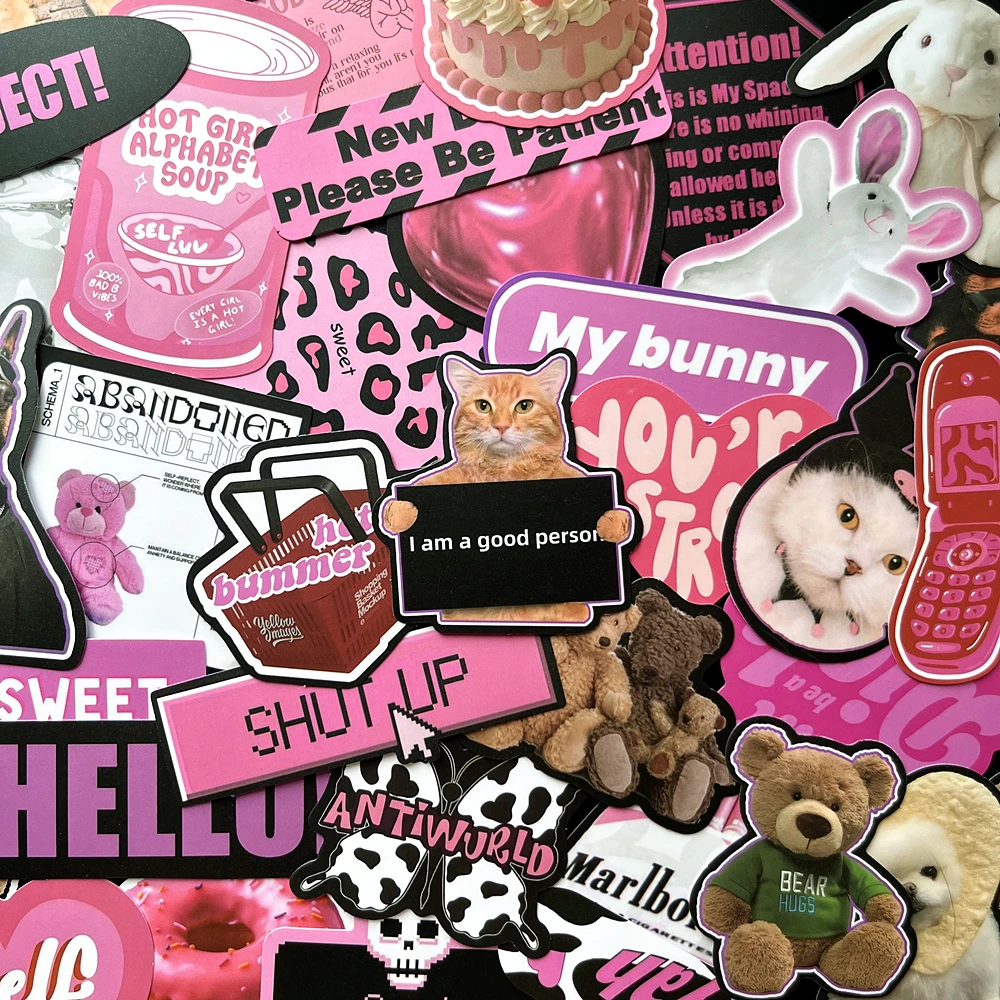 10/55pcs Cute Animal Pink Egirl Charm Y2K Stickers Aesthetic for Scrapbooking Diary Phone Luggage Waterproof Sticker Decals