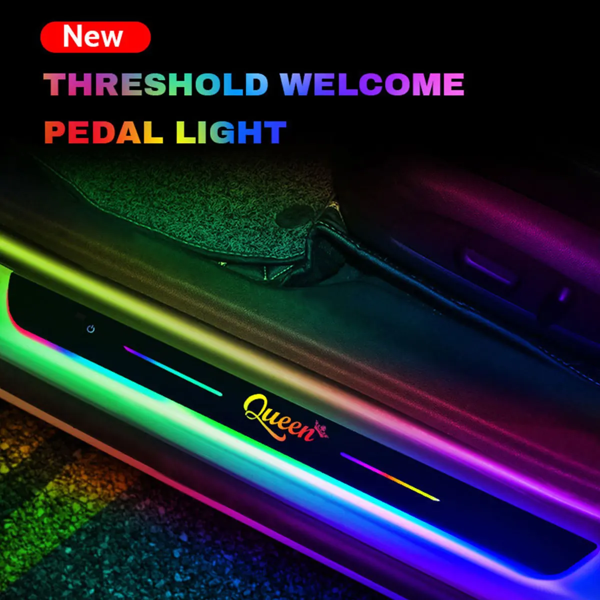 4 PCS Queen Car Welcome Door Sill Light Threshold Lamp Plate Pedal Light With Wireless LED Light Adjustable Color Changing Mode