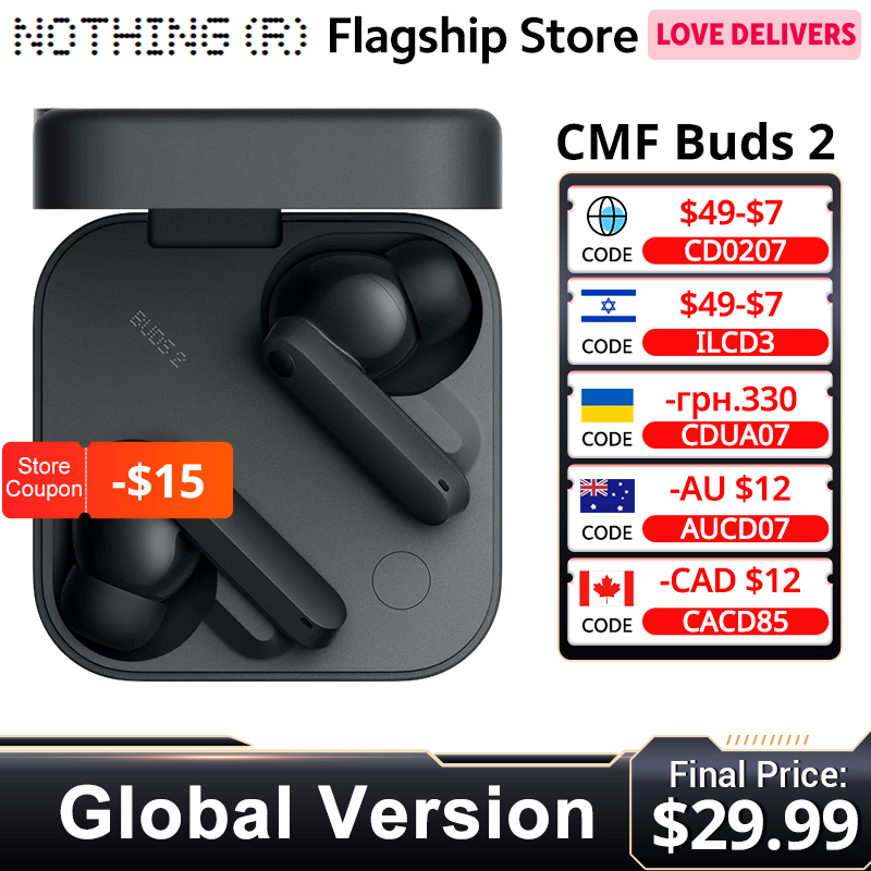  CMF Buds 2 Up to 13.5hours of continuous playback 11mm PMI Driver with Dirac Opteo™48 dB Hybrid ANC 6-mics Clear Voice Tech 