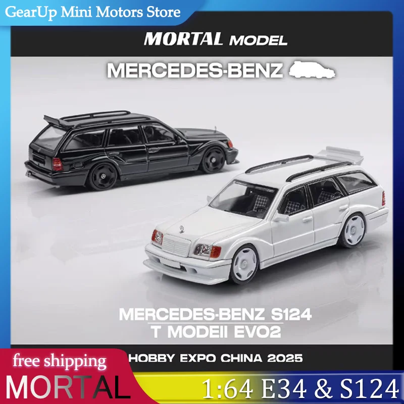 

MORTAL 1:64 Mercedes S124 T EVO2 и BMW E34 Wagon Beijing Show 2025 Литые под давлением модели из сплава Ретро коллекционные предметы для любителей автомобилей игрушки