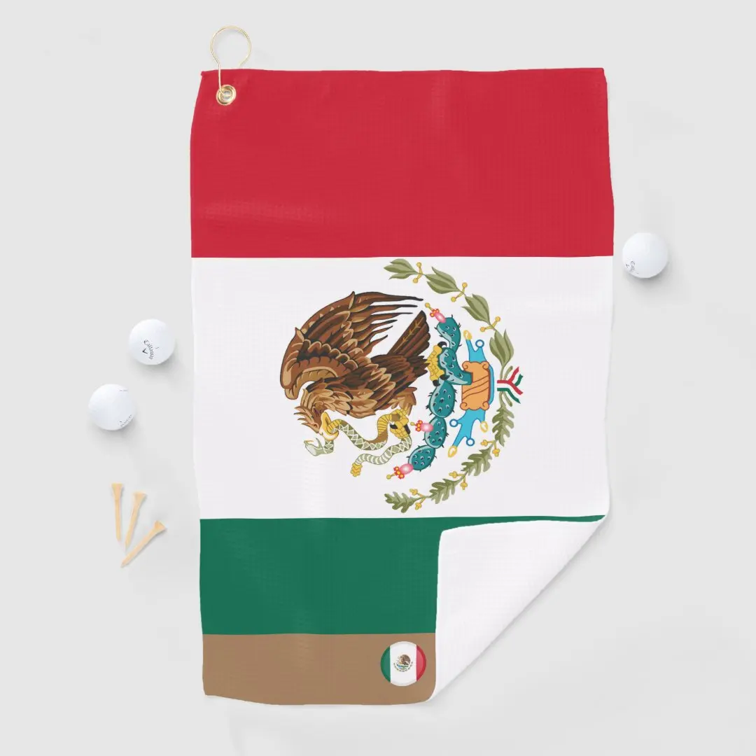 Toalla De Golf Bandera mexicana y golf/deportes monogramados en M 16x24in