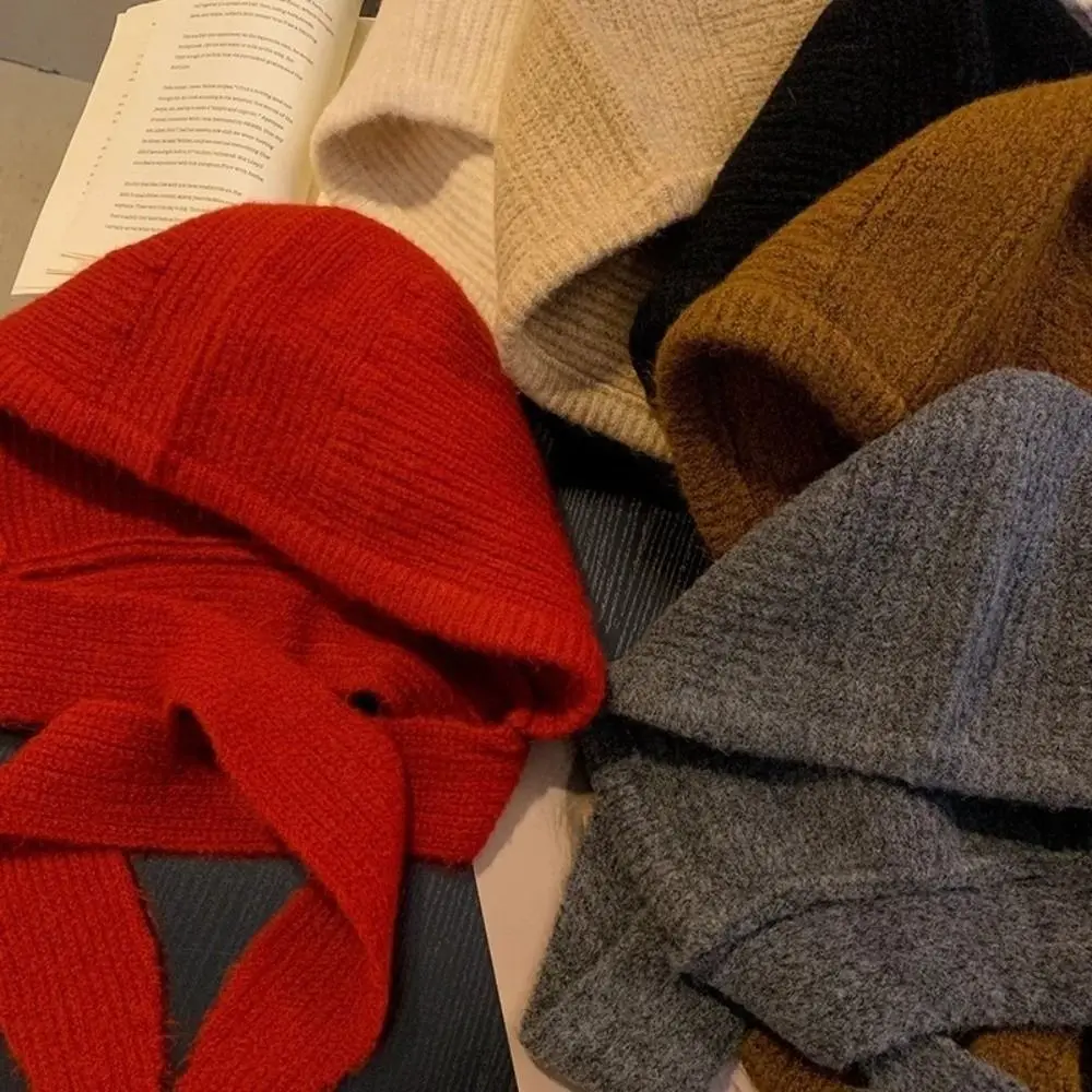 

Creative Pullover Hat Balaclava Hat Red Scarf Cap Ear Protection Hat Warm Beanie Knitted Hat Warm