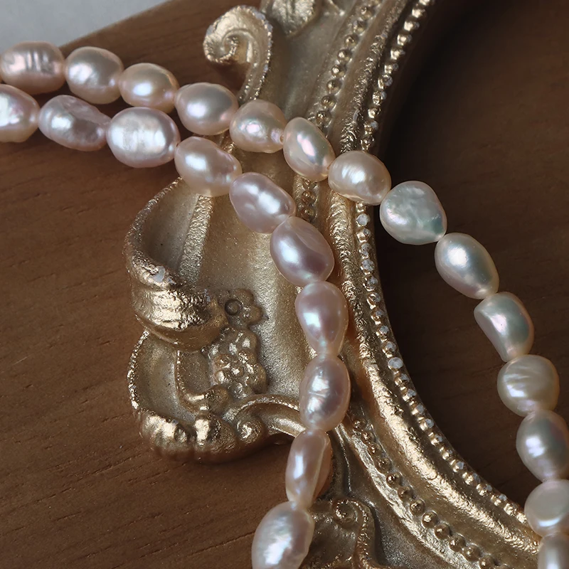 6mm colored small stones, 40-41cm extended straight hole, Baroque natural freshwater pearl semi-finished products.