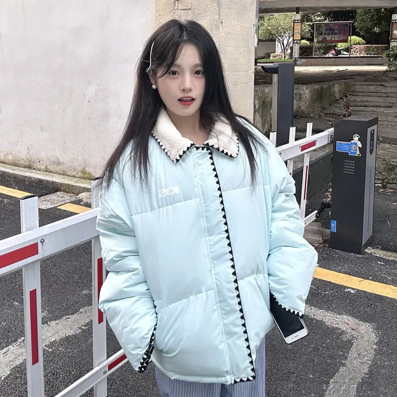 

Women's Down Jacket Cotton-Padded Jacket Thicken Autumn Winter Girl's Student Polo Collar Commuter Style Puffer Jacket Warm Coat