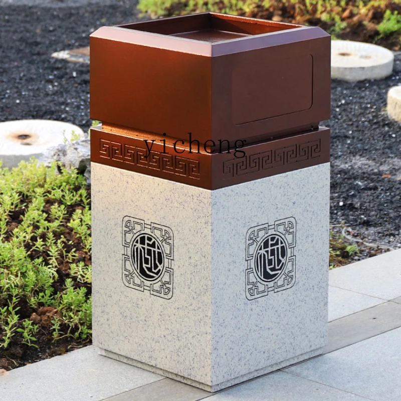 Zf Bronze Gold High-Grade Imitation Marbling Outdoor Trash Bin Garbage Bin Stainless Steel for Villa Club