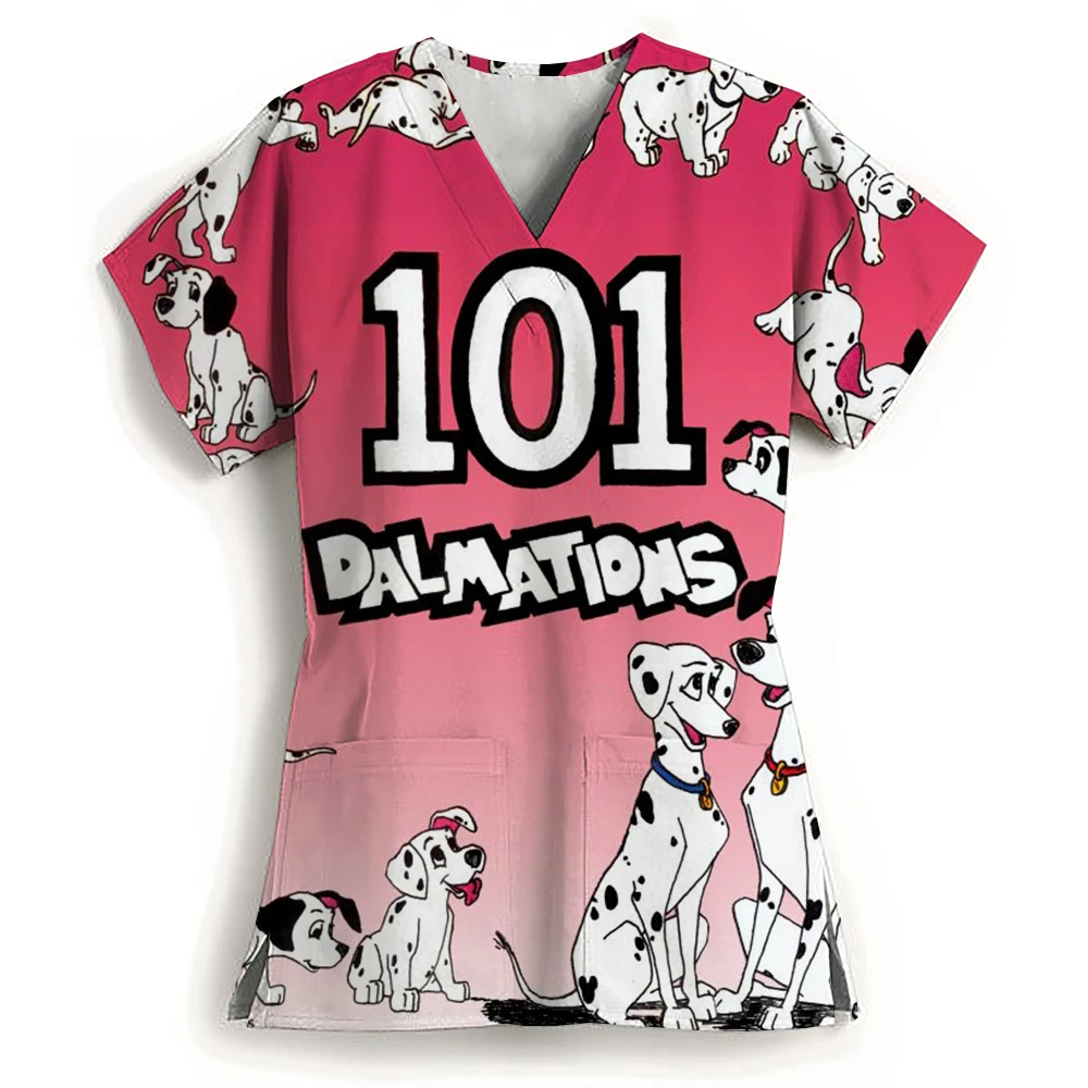 Disney 101 Dalmatians Clothes Shirt Short Sleeve Nursing medical sanitary uniform Nurse Blouse V-neck surgical uniforms