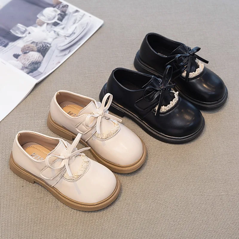 Kids Flat Shoes Soild Color Versatile Girls Leather Shoes Round Toes Soft Bottom 2026 Brand New Children Princess Shoes Non-slip