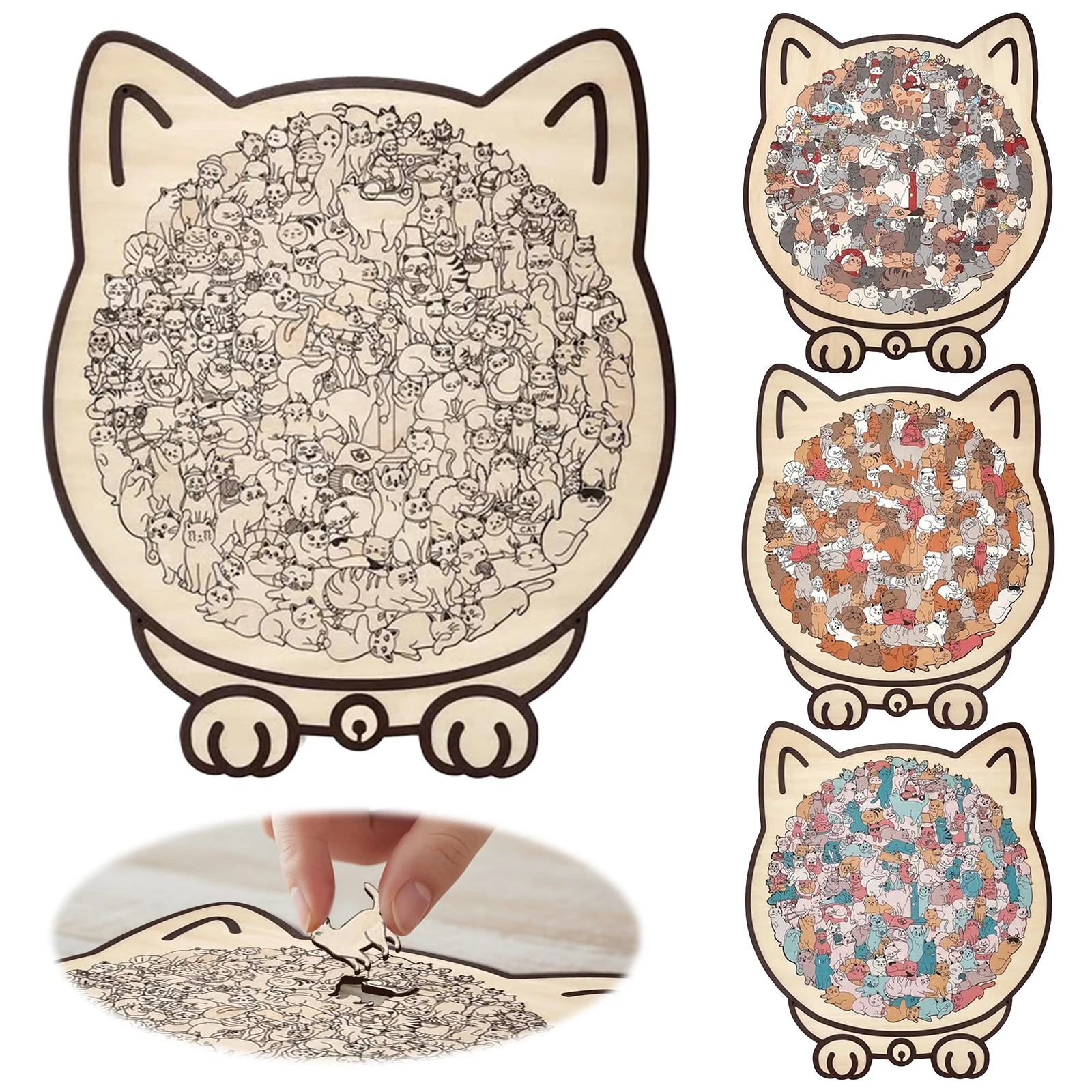 

135-Piece Cartoon Big Mouth Cat Jigsaw Puzzle Macaron Color Wooden Irregular Puzzle Wooden Jigsaw Puzzle for Kids Teens Adults