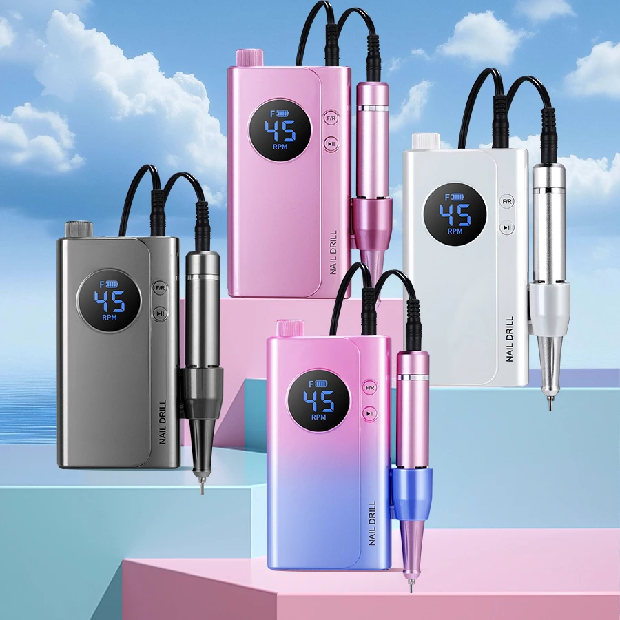 Professional Nail Drill 45000 RPM: Portable Diamond Nail Drill Kit Rechargeable 4500 MAh Battery Electric Nail File For Thick Acrylic Nails With Ceramic Nail Drill Bits Sanding Bands Nail Tech Salon&Home Use For All Festival Gifts