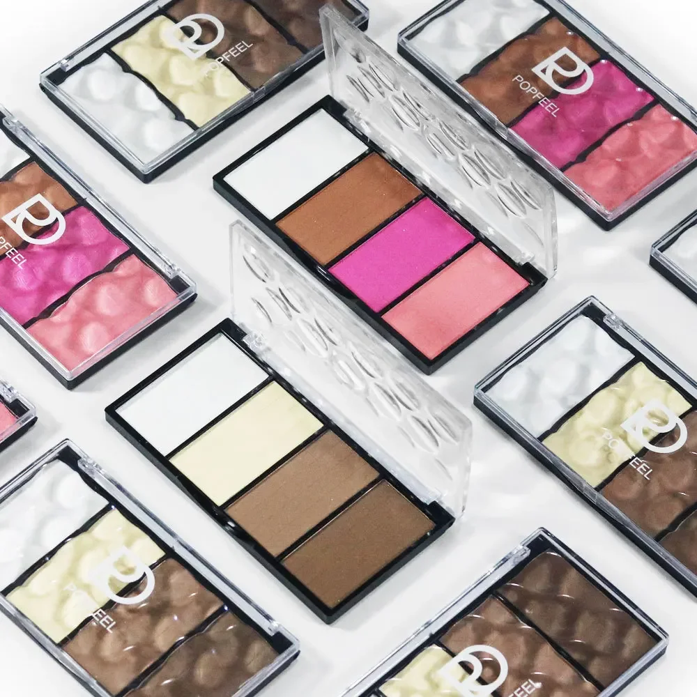 

Best-Selling Popfeel 4 Color Highlighter Blush Palette Make Up High Light Bronzer Blushe Natural Matte Shimmer Blushes Pallete