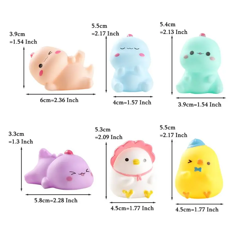 Kawaii 6 unids/lote juguetes de baño Animal suave dinosaurio polluelo juguete con sonido envío rápido presente para bebés niñas niños