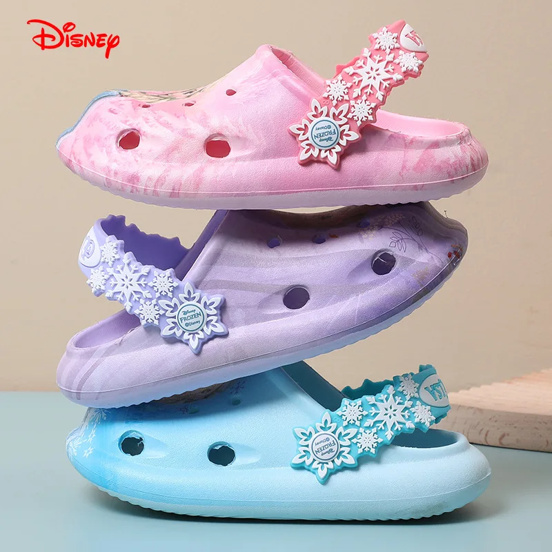 Disney Children\'s Hole Sandals Girls\' Summer Home Slipper Cartoon Frozen Princess Elsa Sandals Slipper Outdoor Beach Shoes