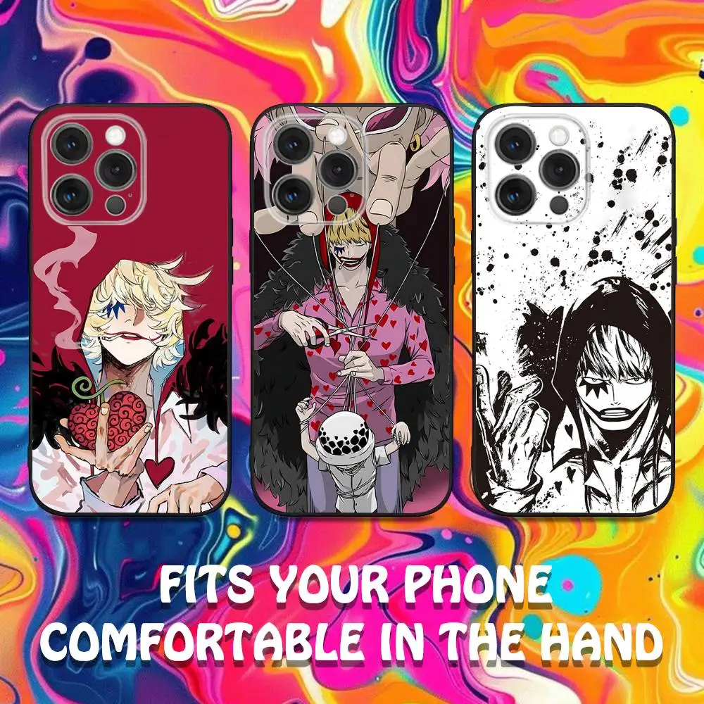 

D-Donquixote Law R-Rosinante Phone Case For iPhone 16,15,14,13,12,11,Pro,Max,Plus,X,XS,SE,E,Mini,Soft Silicone Black Case