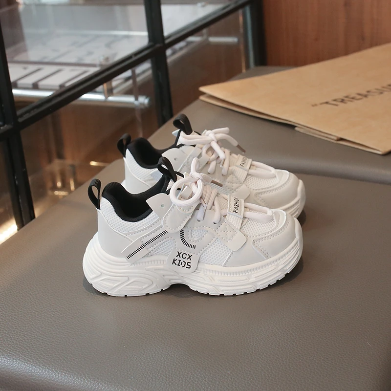 

Children's Casual Sports Shoes with Simple Fashionable Color Matching Breathable Thick-soled Anti-slip Lace-up Flat Shoes