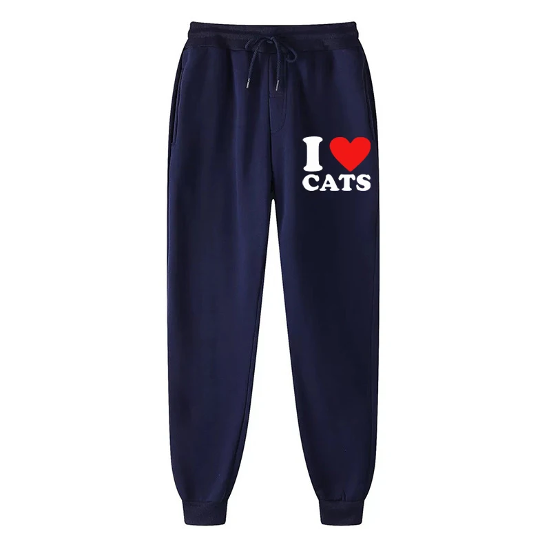 Hot Selling New Autumn Men\'s Sweatpants I Love Cats Print Long Pants Sports Leisure Fitness Training Pants Couple Clothes S-4XL