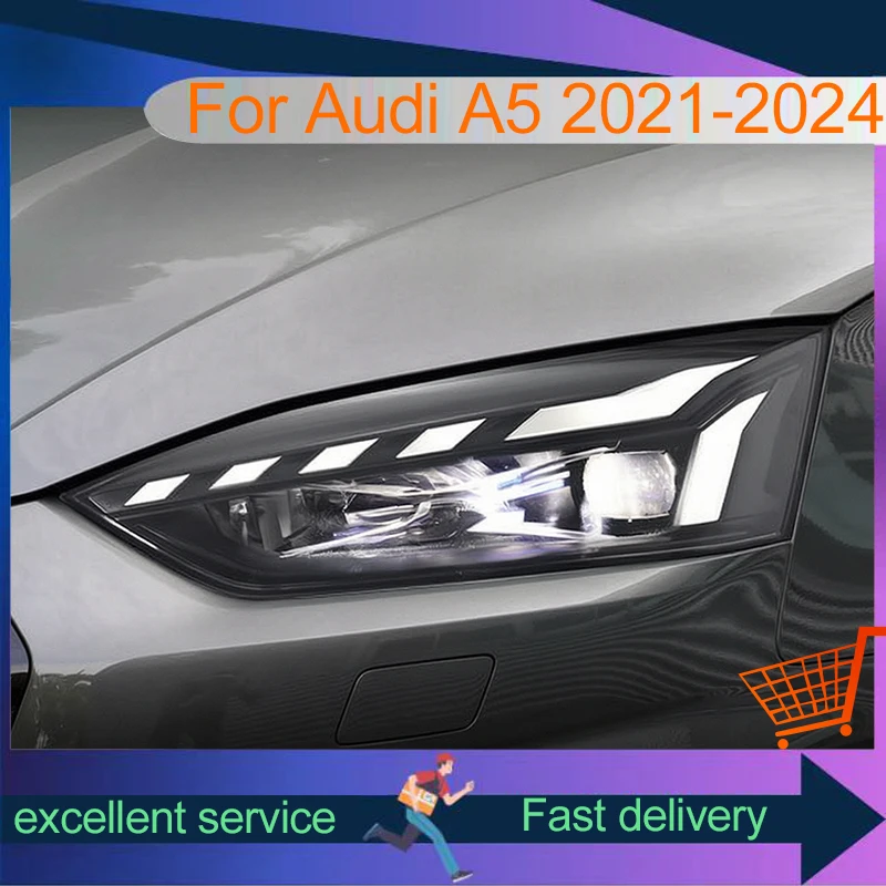 A Pair of 2021-2024 Car Accessories For Audi A5 Automatic Front Modified Light DRL Highlight Head Lamp LED Plug And Play Tool
