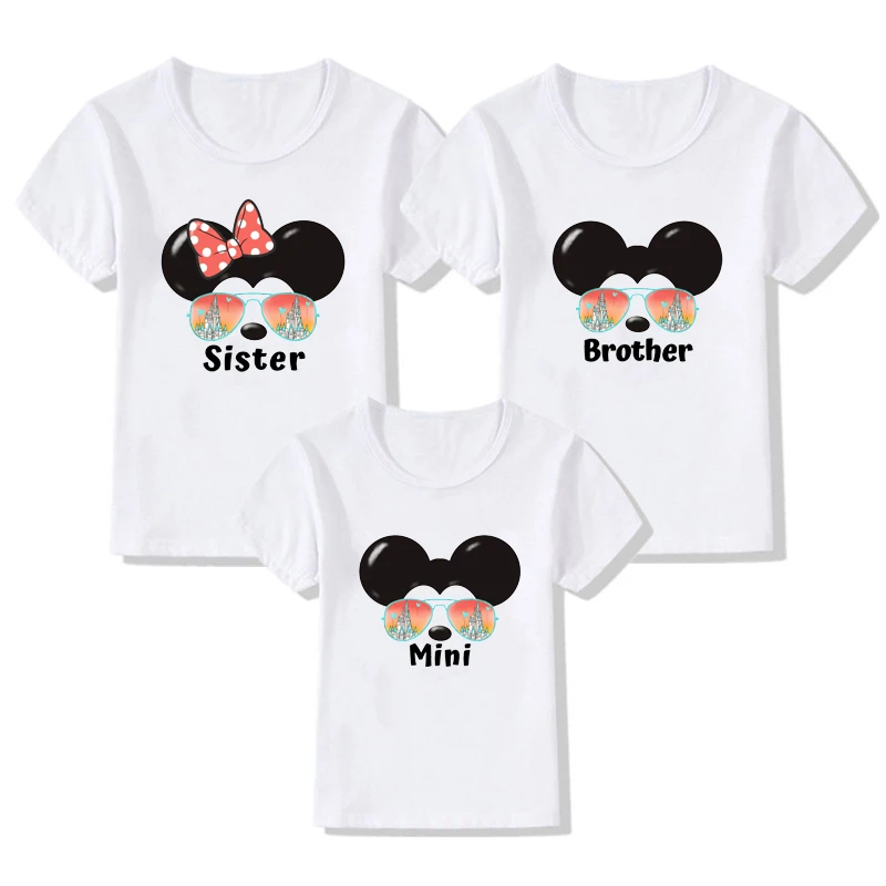 Mini Mama Daddy Family Matching Shirts Funny Disney Mickey Minnie Mouse Vacation T-shirt White Father Mother and Kids Trip Tees