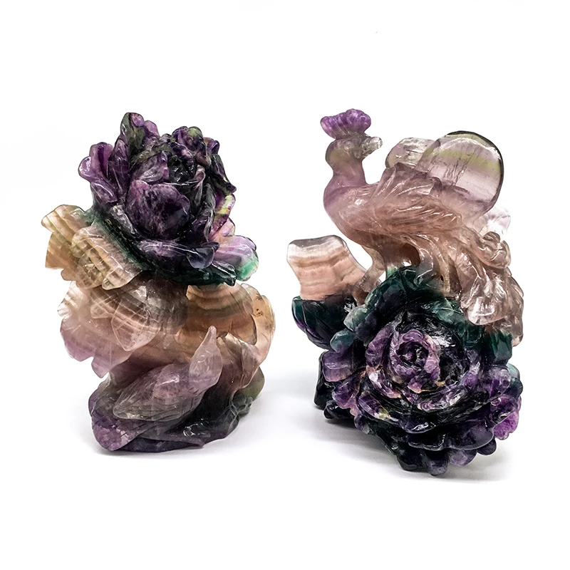 High Quality Rainbow fluorite flower Hand Carved Natural Crystal Craft  fluorite lotus for home decoration and sale