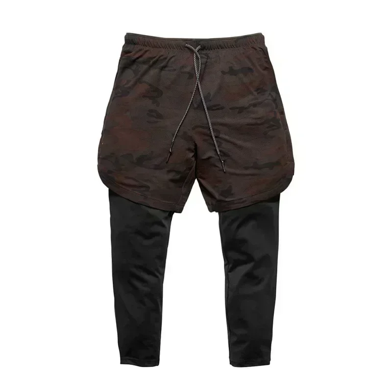 Men 2 in 1 Running Shorts Double-deck Quick Dry Sport Leggings Camouflage Bodybuilding Fitness Sweatpants Sportswear Trousers