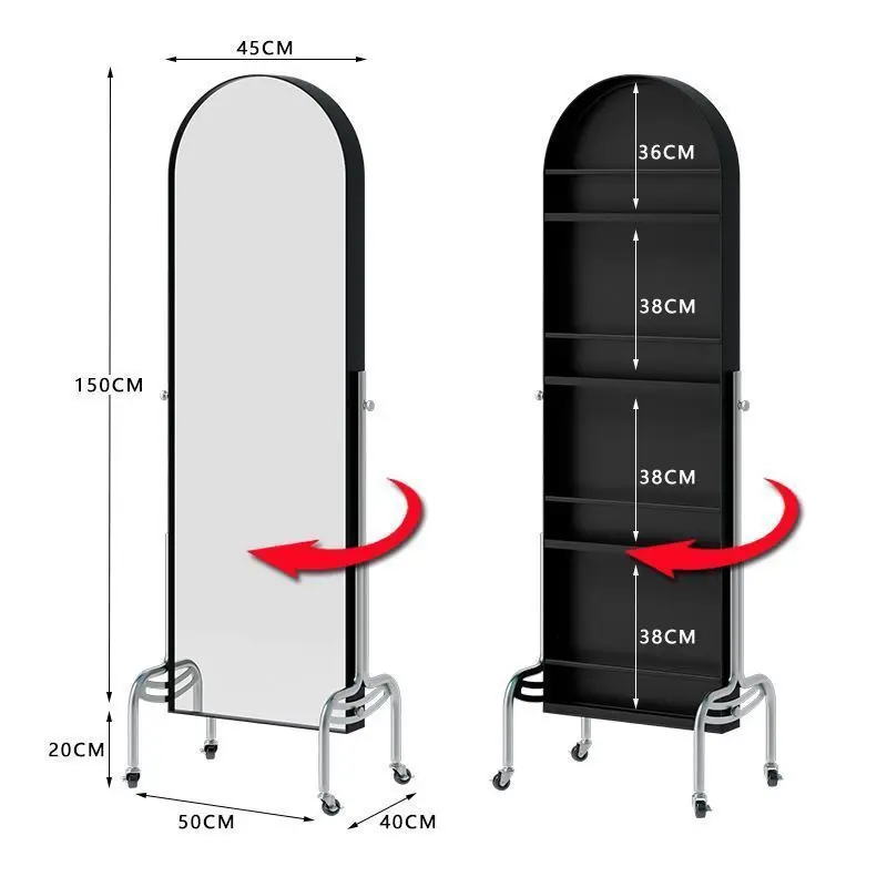 Bedroom mirror Full body magazine rack mirror Rotating storage bookshelf Full length mirror